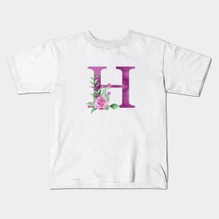 Floral Monogram H Beautiful Rose Bouquet Kids T-Shirt